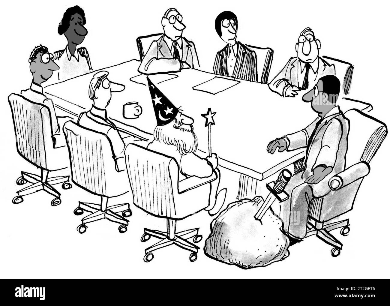 Il CEO esecutivo nero si offre di far sì che gli sfidanti nella sua azienda cerchino di accettare il suo lavoro. Foto Stock