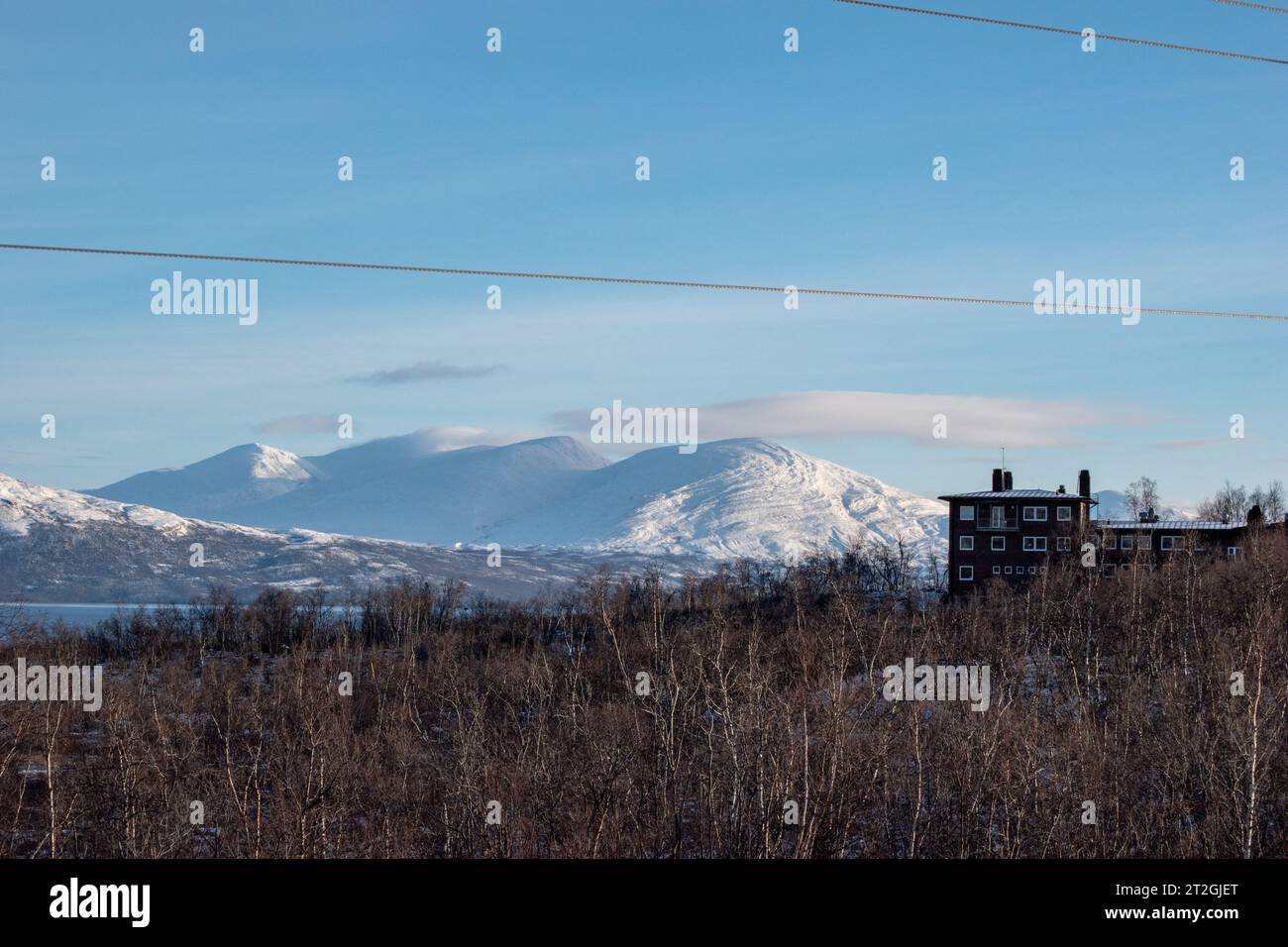 Paesaggio invernale in Lapponia, Parco Nazionale di Abisko, Abisko, Svezia. Catena montuosa scandinava. Foto Stock