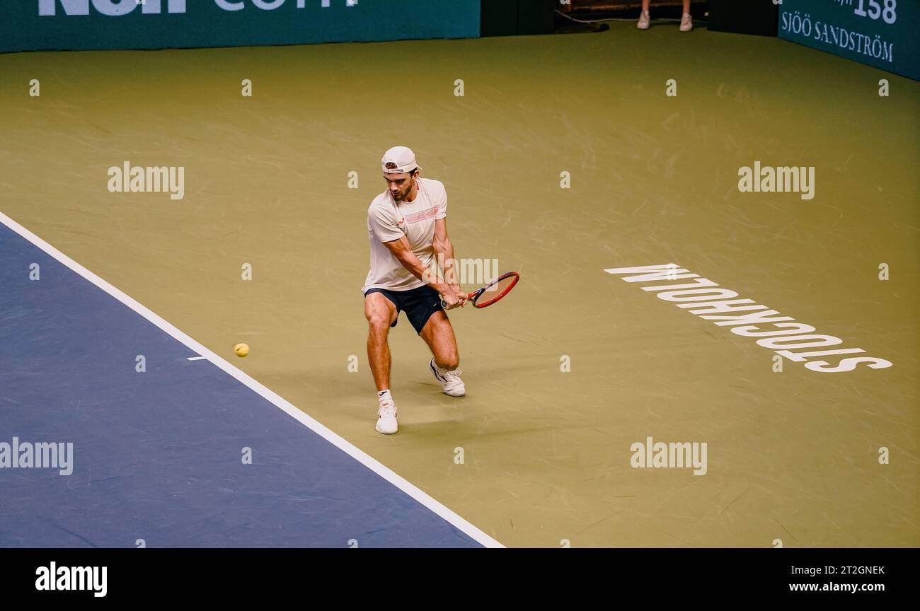 Stoccolma, Kungliga tennishallen, Tomáš Macháč contro Stanislas Wawrinka. Tomáš Macháč Foto Stock