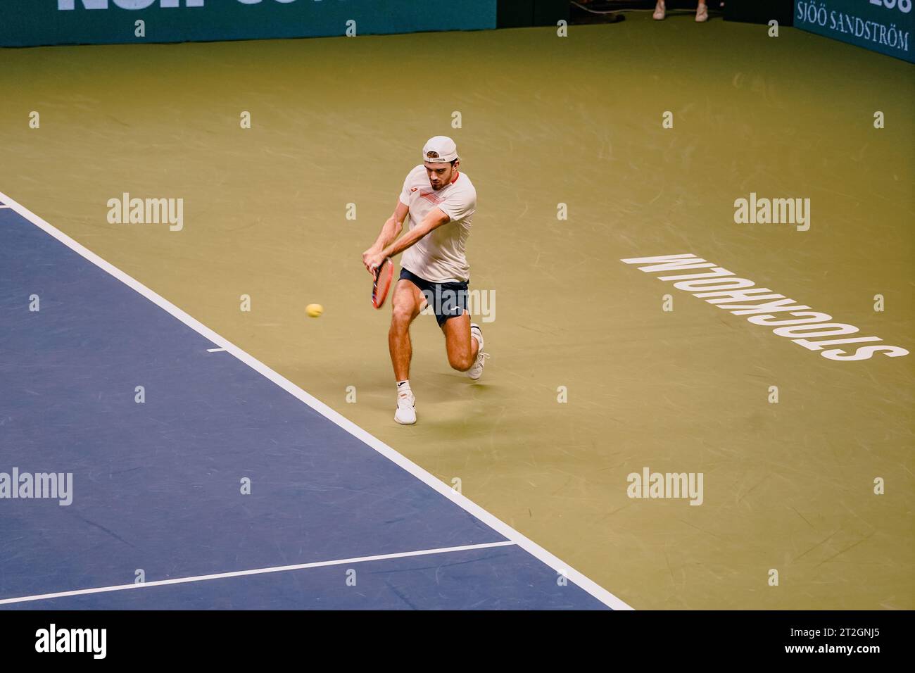 Stoccolma, Kungliga tennishallen, Tomáš Macháč contro Stanislas Wawrinka. Tomáš Macháč Foto Stock