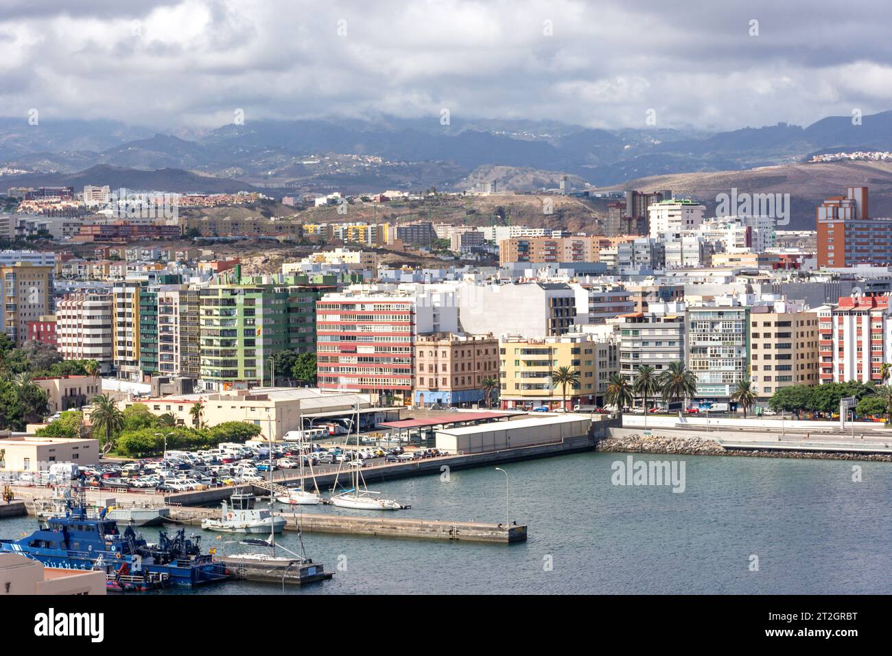 Vista della città e del porto, Las Palmas de Gran Canaria, Gran Canaria, Isole Canarie, Spagna Foto Stock