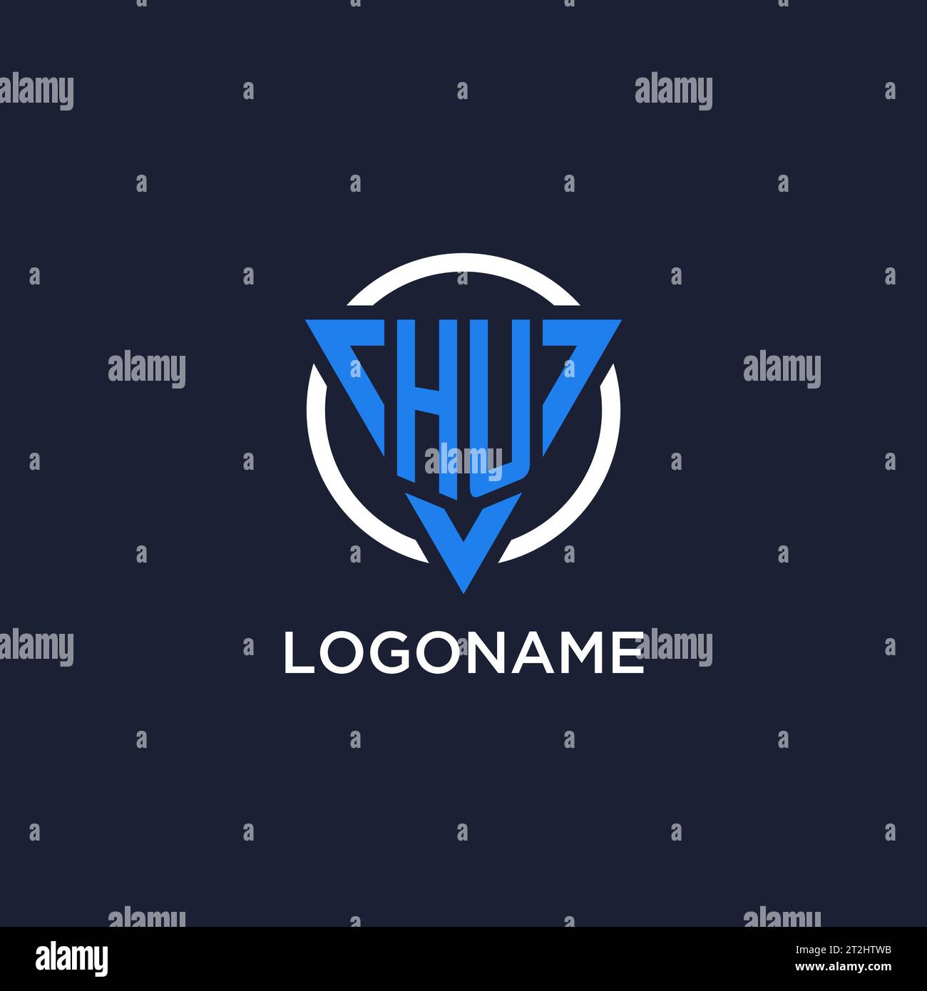 Logo monogramma HU con forma triangolare e vettore di design circolare Illustrazione Vettoriale