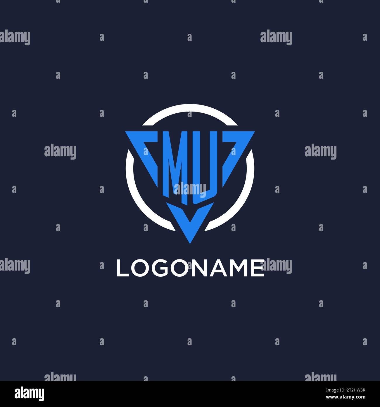 Logo monogramma MU con forma triangolare e vettore di design circolare Illustrazione Vettoriale