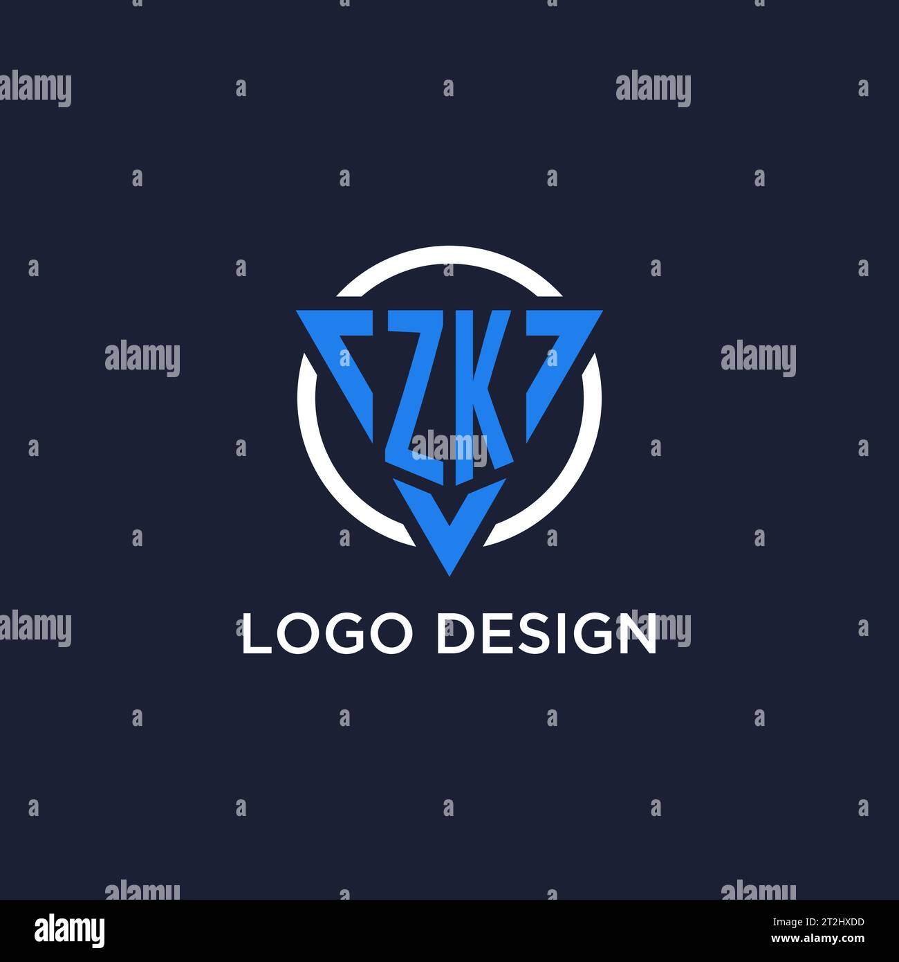 Logo monogramma ZK con forma triangolare e vettore di design circolare Illustrazione Vettoriale