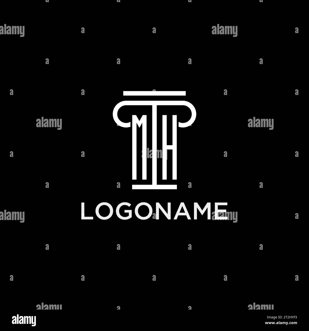 Logo iniziale MH monogramma con design icona a forma di pilastro, stile elegante e lussuoso logo dello studio legale Illustrazione Vettoriale