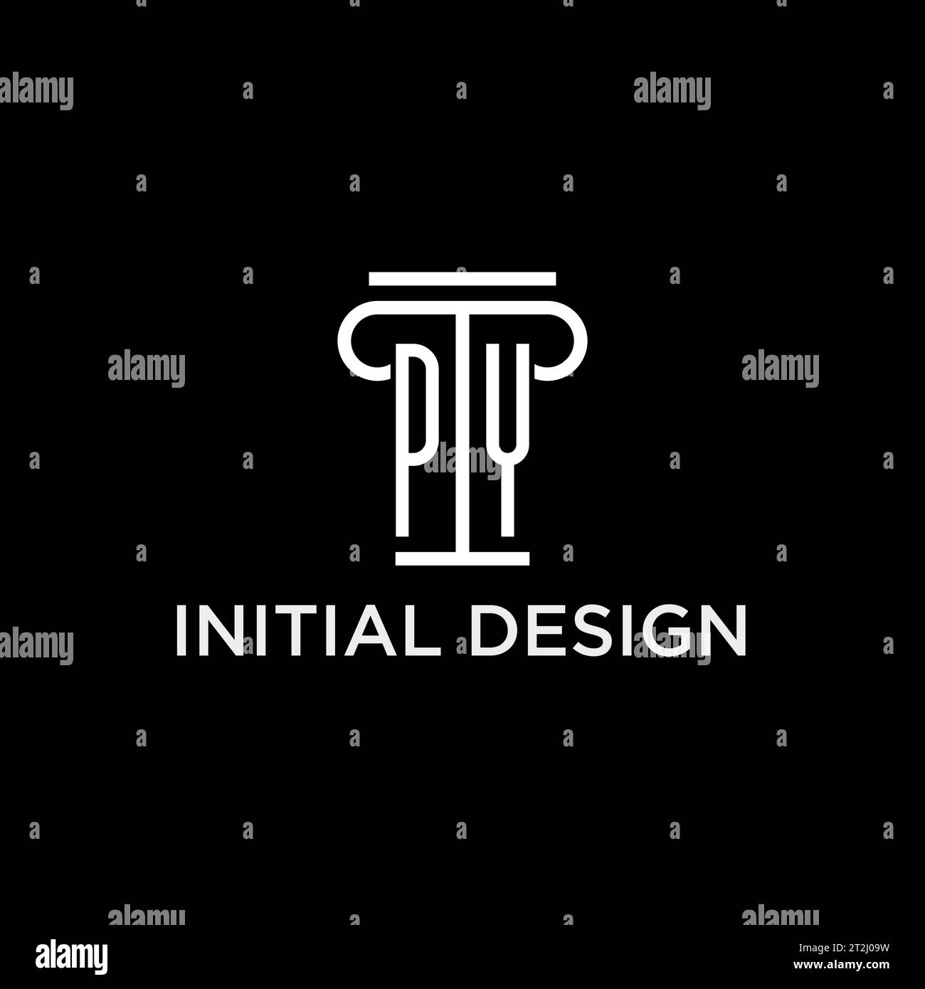 Logo iniziale con monogramma PY con design icona a forma di pilastro, stile elegante e lussuoso logo dello studio legale Illustrazione Vettoriale