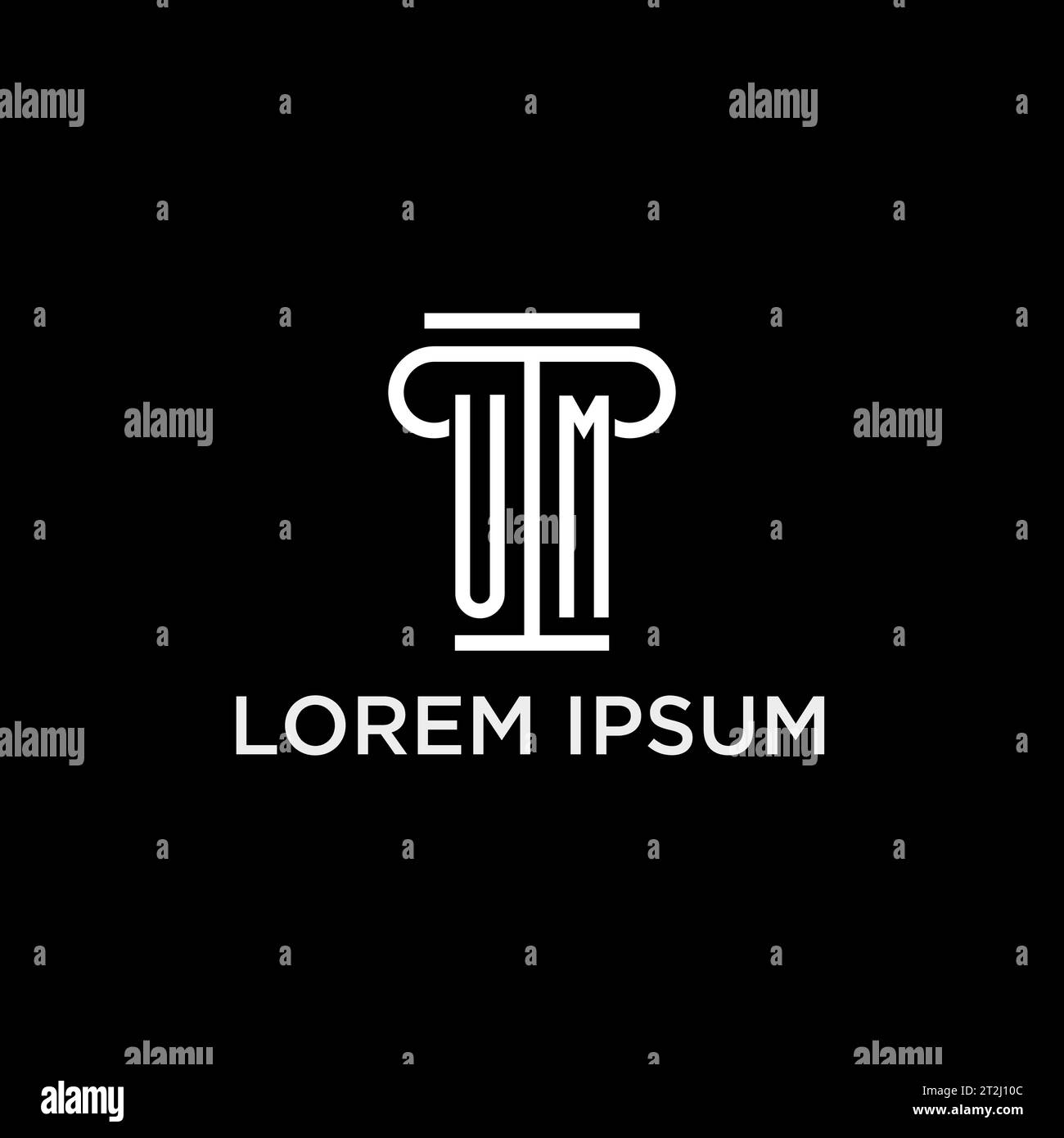 Logo iniziale monogramma UM con design icona a forma di pilastro, stile elegante e lussuoso logo dello studio legale Illustrazione Vettoriale