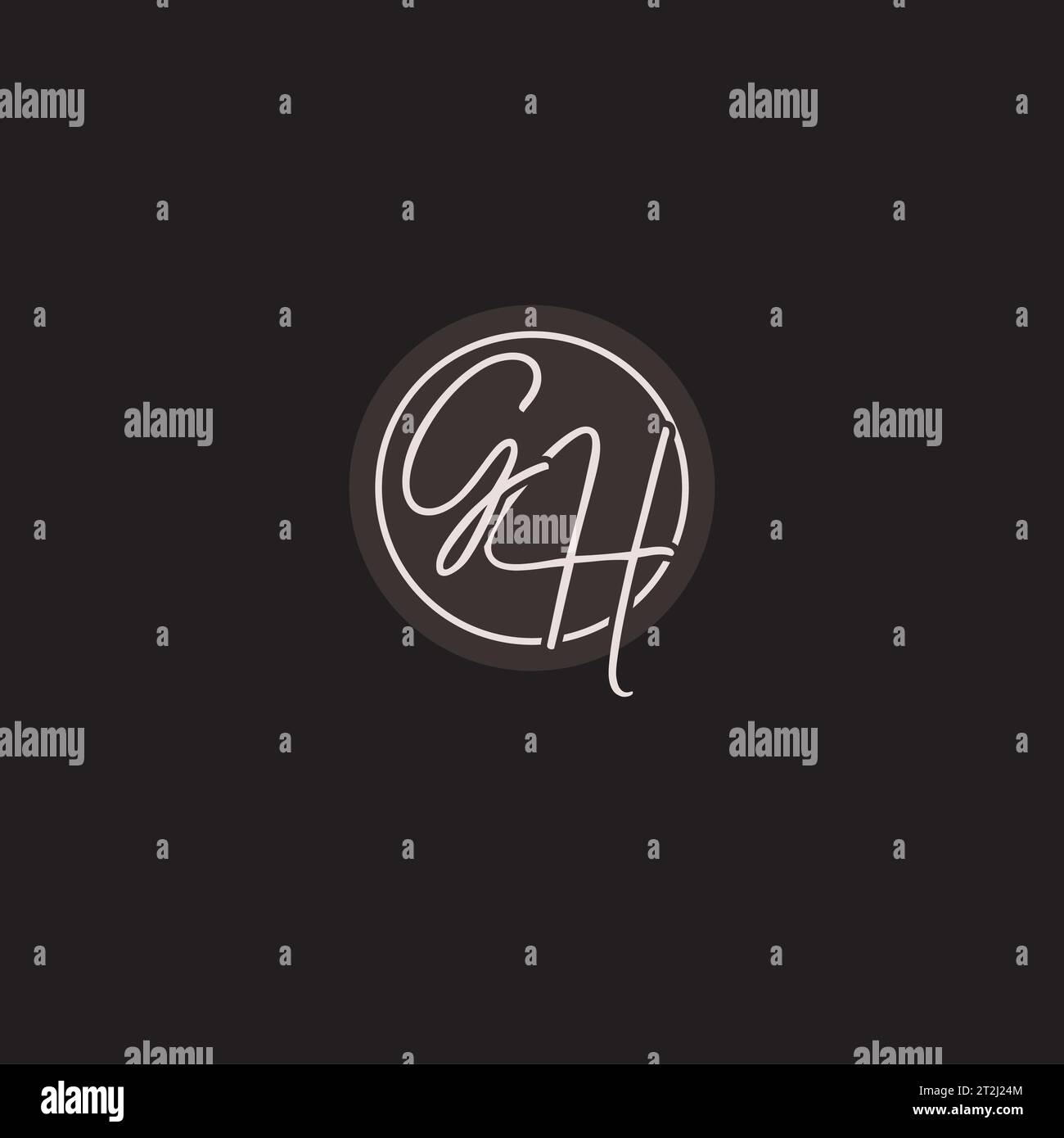 Iniziali monogramma con logo GH con grafica vettoriale semplice a linee circolari Illustrazione Vettoriale