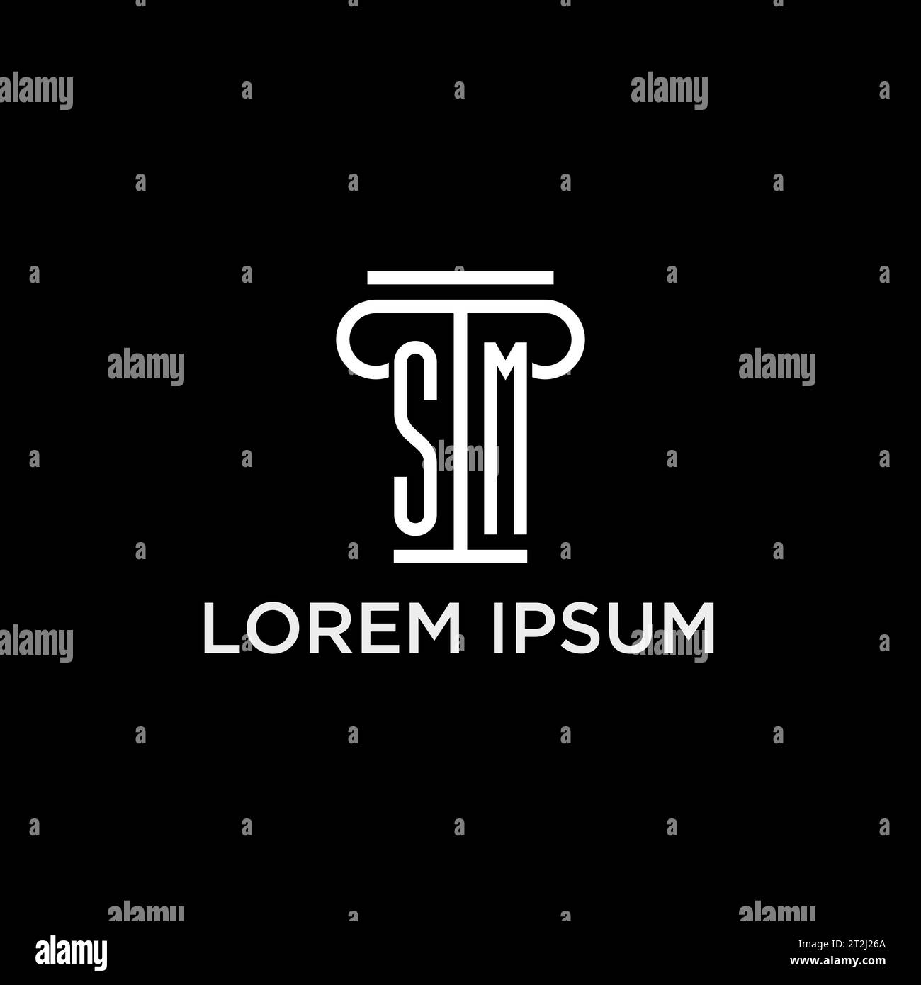 Logo iniziale monogramma SM con design icona a forma di pilastro, stile elegante e lussuoso logo dello studio legale Illustrazione Vettoriale