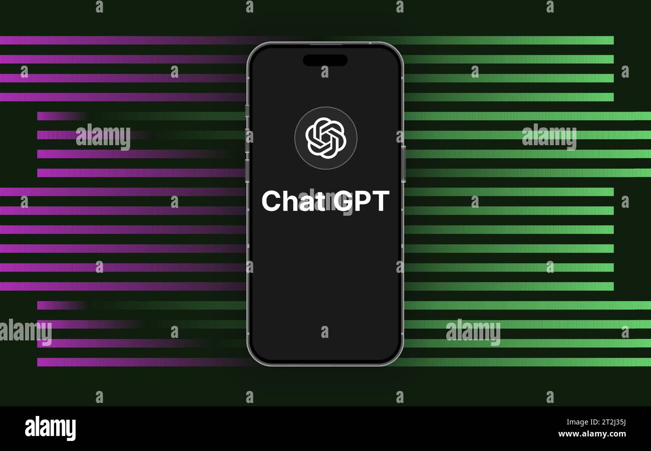 Ubud, Bali - 10 ottobre 2023: Chat GPT Illustration Template, Chat Bot Technology Communication, futuristic robot Chat, ai Deep Learning, Chatbot Illustrazione Vettoriale