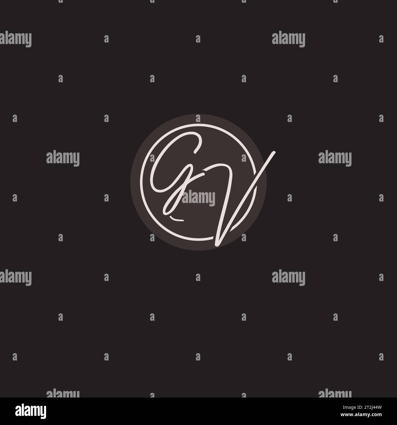 Monogramma con logo GV iniziali con grafica vettoriale semplice a linee circolari Illustrazione Vettoriale