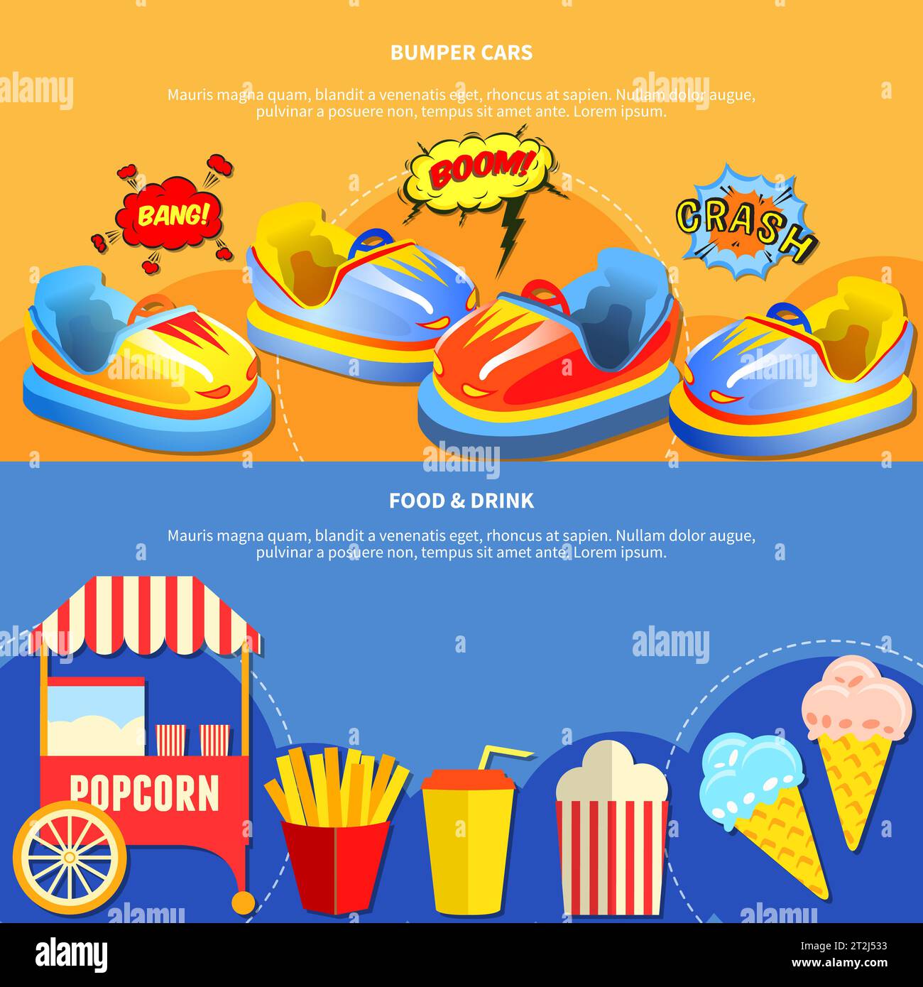 Parco di divertimento banner orizzontali sito web design astratto isolato vettore illustrazione Illustrazione Vettoriale