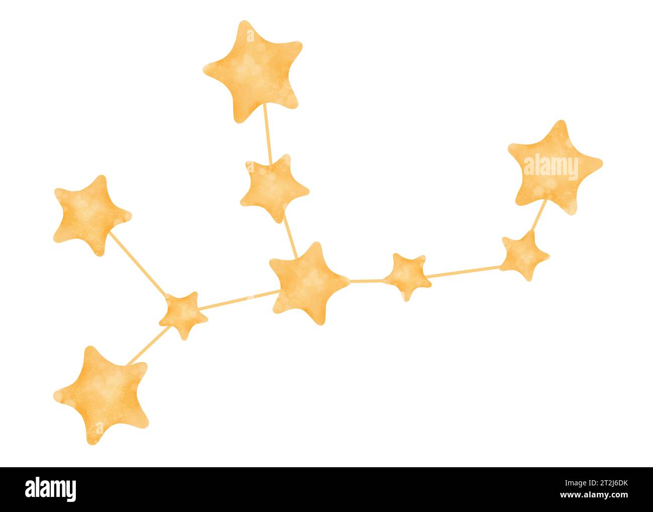 Virgo Constellation: Illustrazione ad acquerello isolata. Simbolo Zodiaco. stelle configurate in una costellazione astronomica. Perfetto per oroscopi Foto Stock
