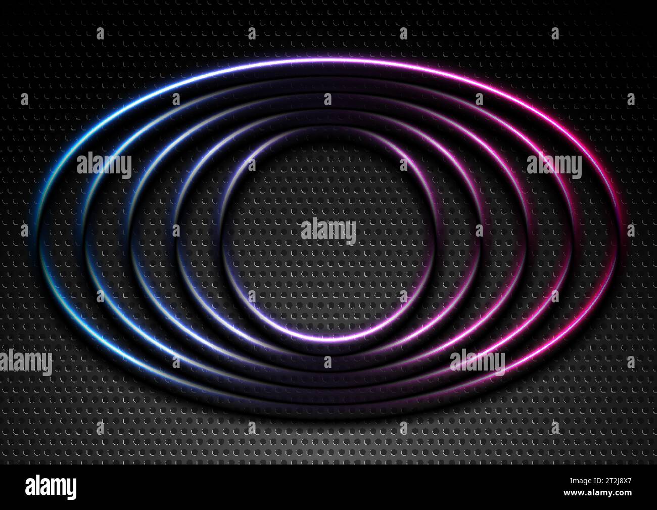 Cerchi e ellissi al neon design geometrico con logo tecnico astratto. Futuristico sfondo vettoriale luminoso Illustrazione Vettoriale