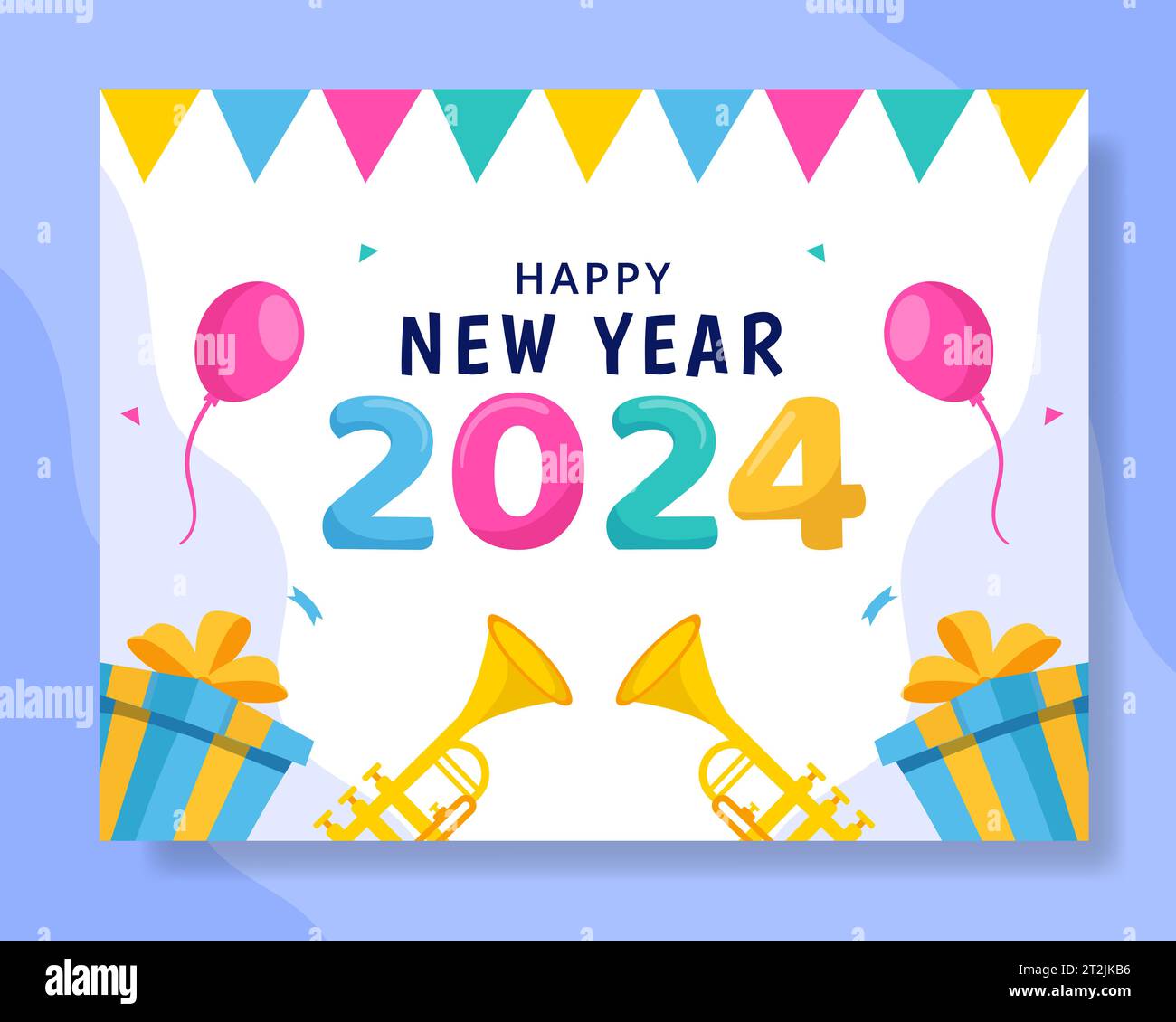 Buon anno Fotocall illustrazione cartone animato piatto modelli disegnati a mano sfondo Illustrazione Vettoriale