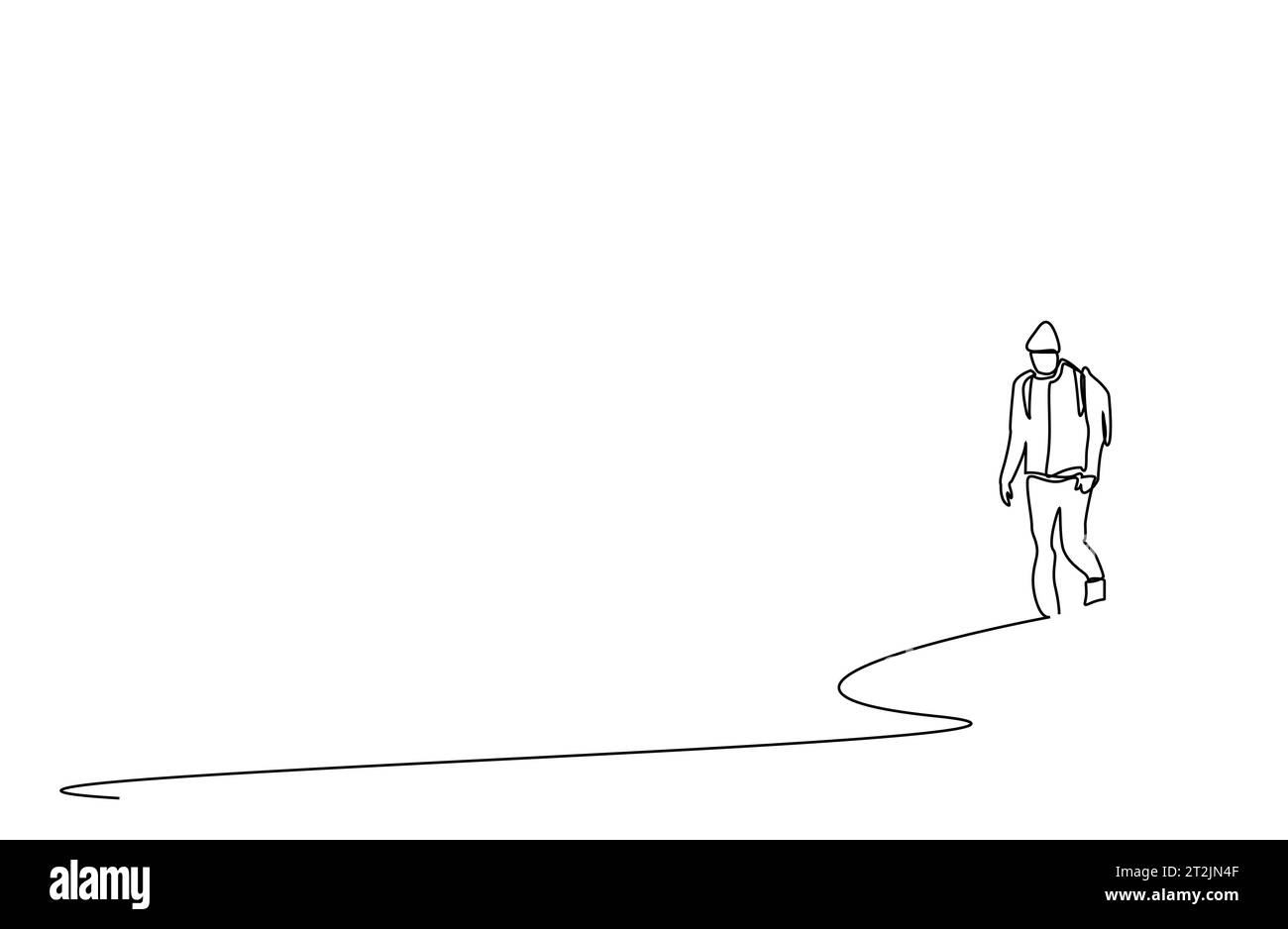 persona escursione nella natura zaino da passeggio che cammina linea vita art design Illustrazione Vettoriale