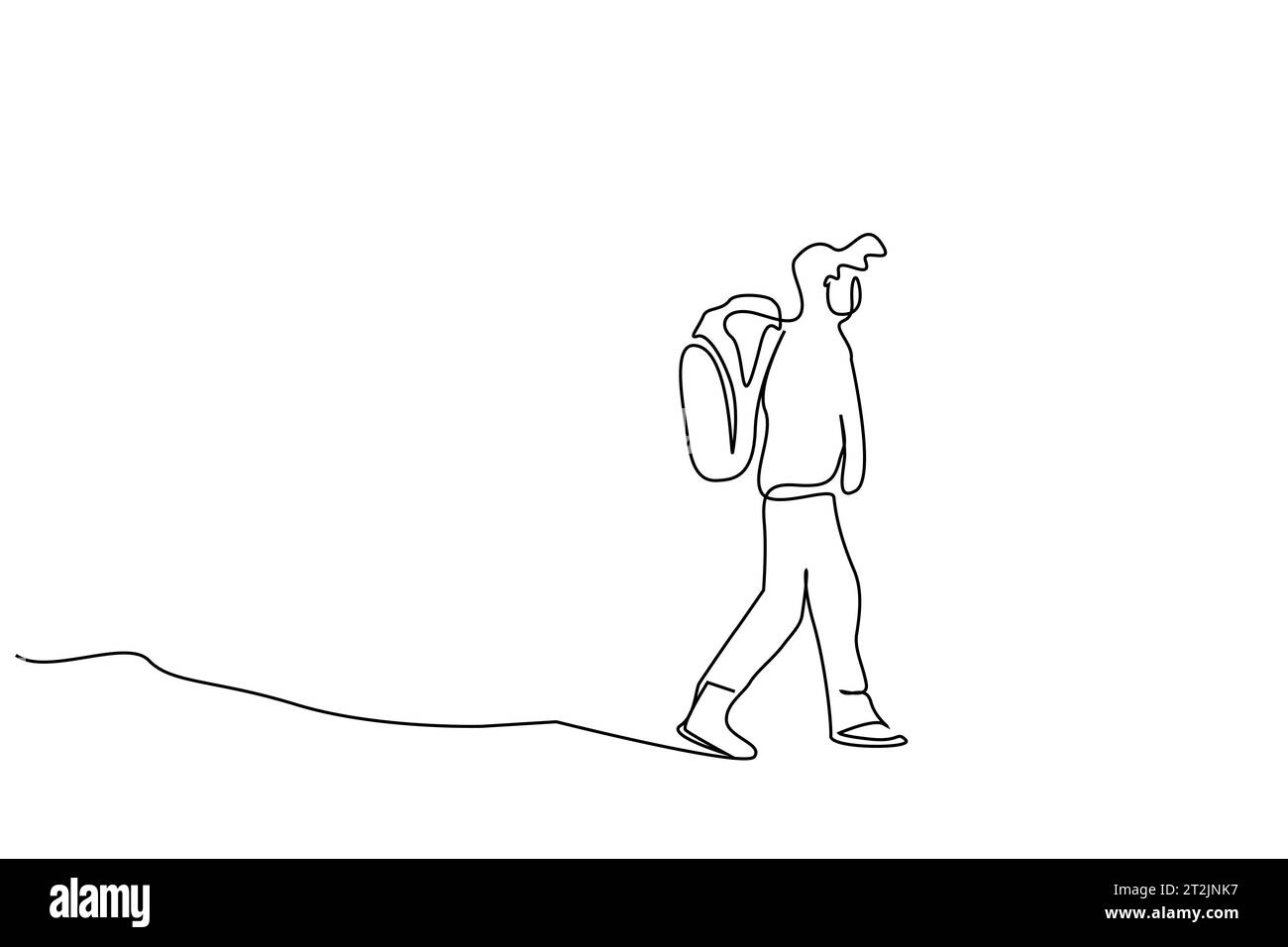 persona escursione nella natura zaino da passeggio che cammina linea vita art design Illustrazione Vettoriale