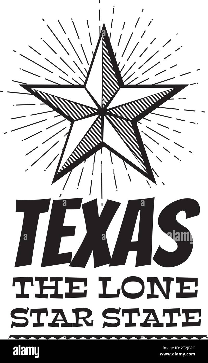 Texas - il design in bianco e nero della Lone Star State. Illustrazione vettoriale. Illustrazione Vettoriale