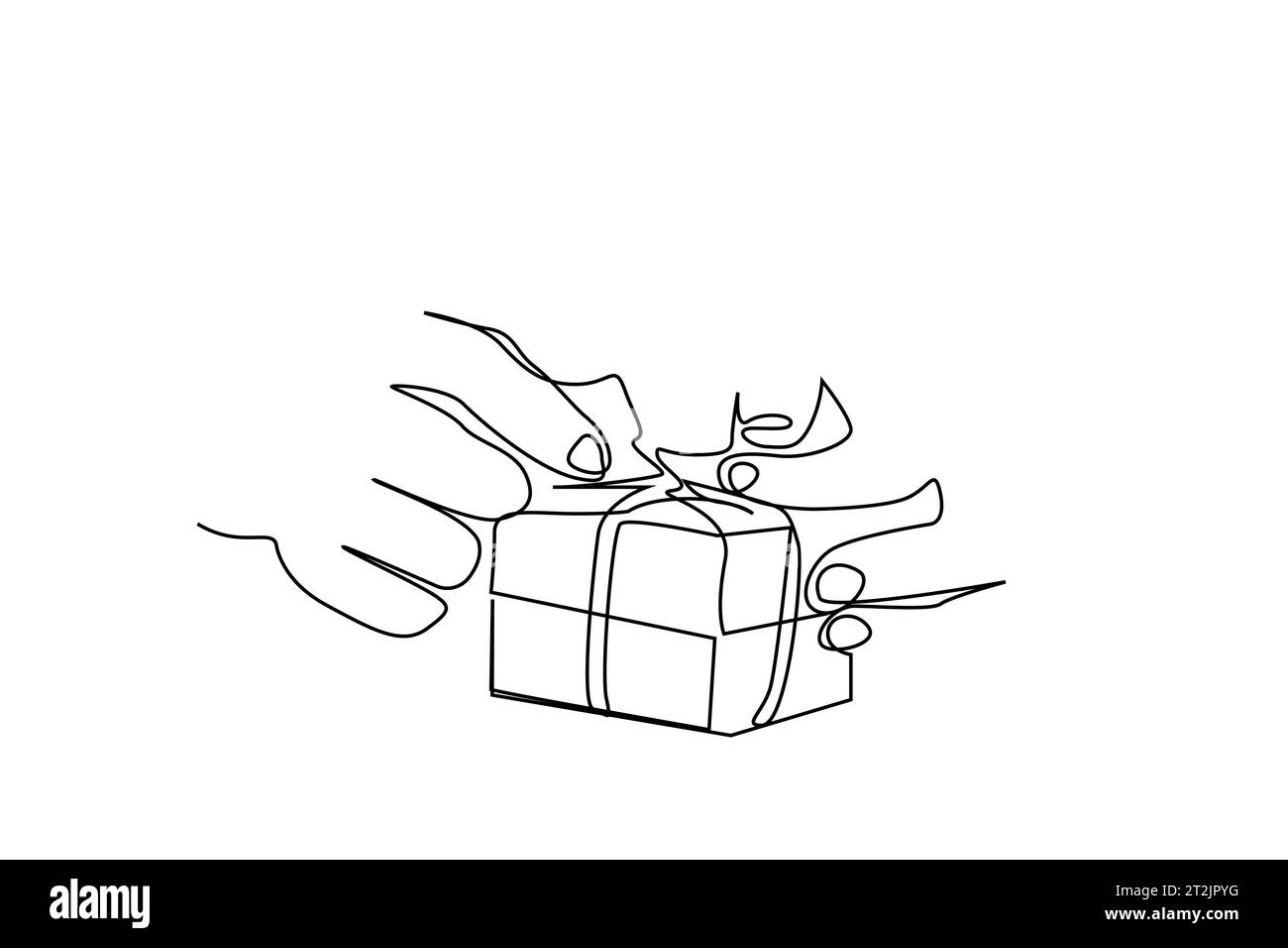 pacchetto regalo celebrazione compleanno pacchetto apertura mano umana happy line art design Illustrazione Vettoriale