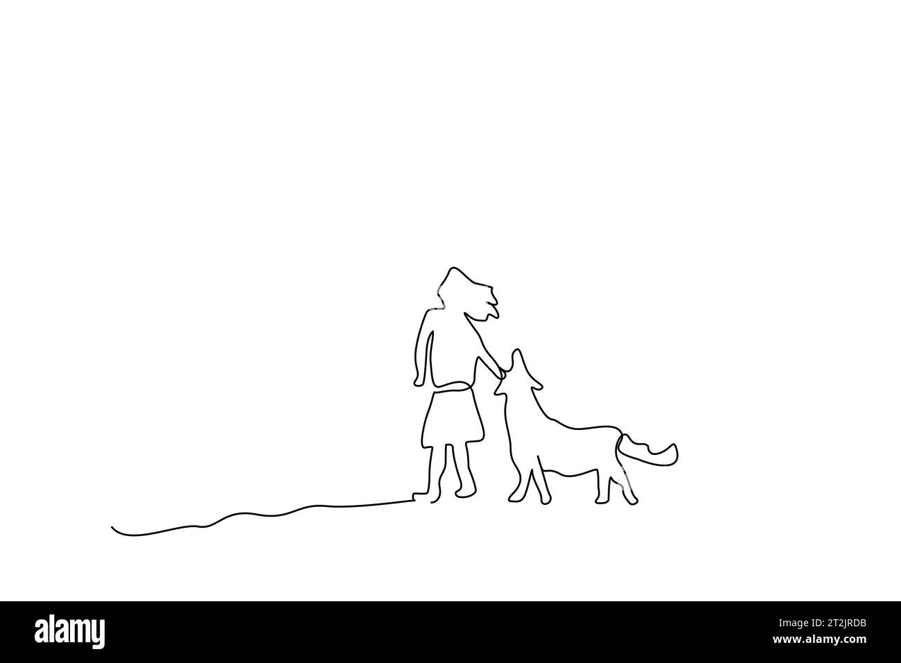 giovane ragazza ragazzo cane amico natura fuori trascorrere del tempo insieme stile di vita linea art design Illustrazione Vettoriale