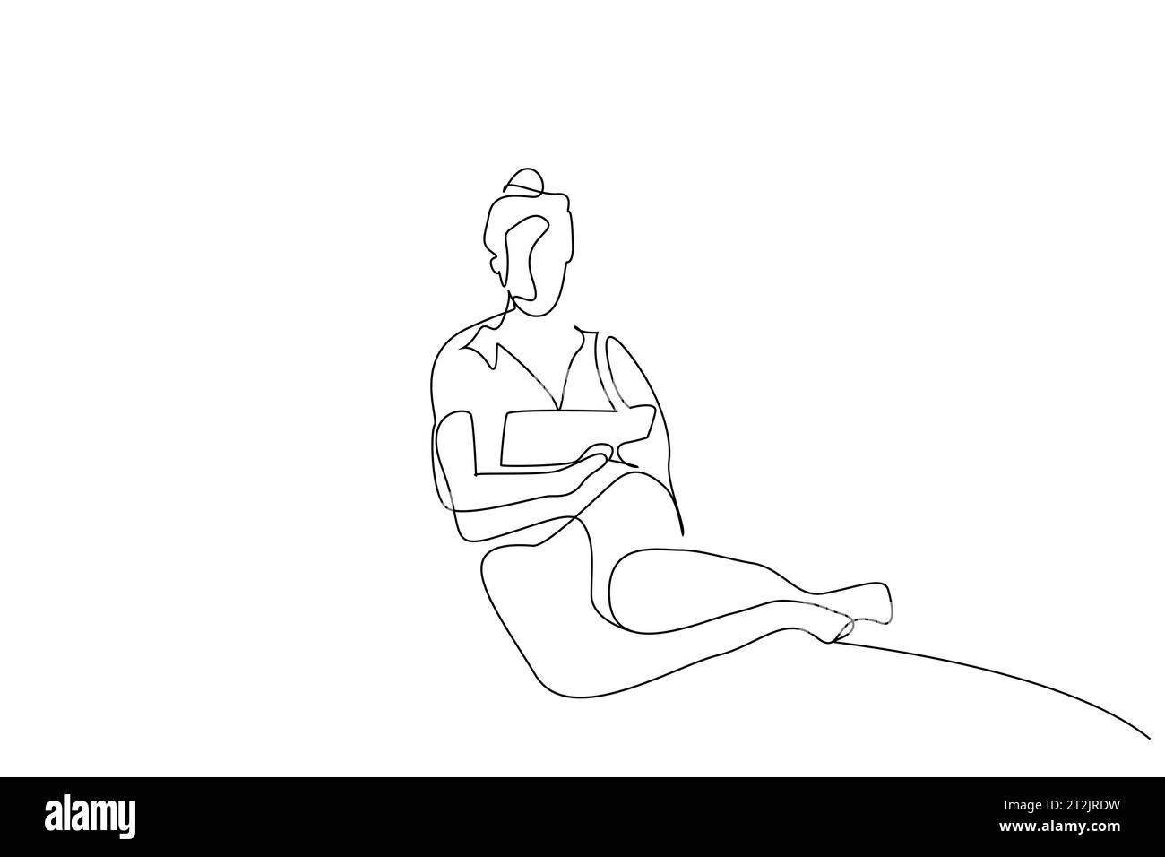 giovane donna che utilizza comodamente un tablet per guardare video leggendo disegni di linea lifestyle Illustrazione Vettoriale