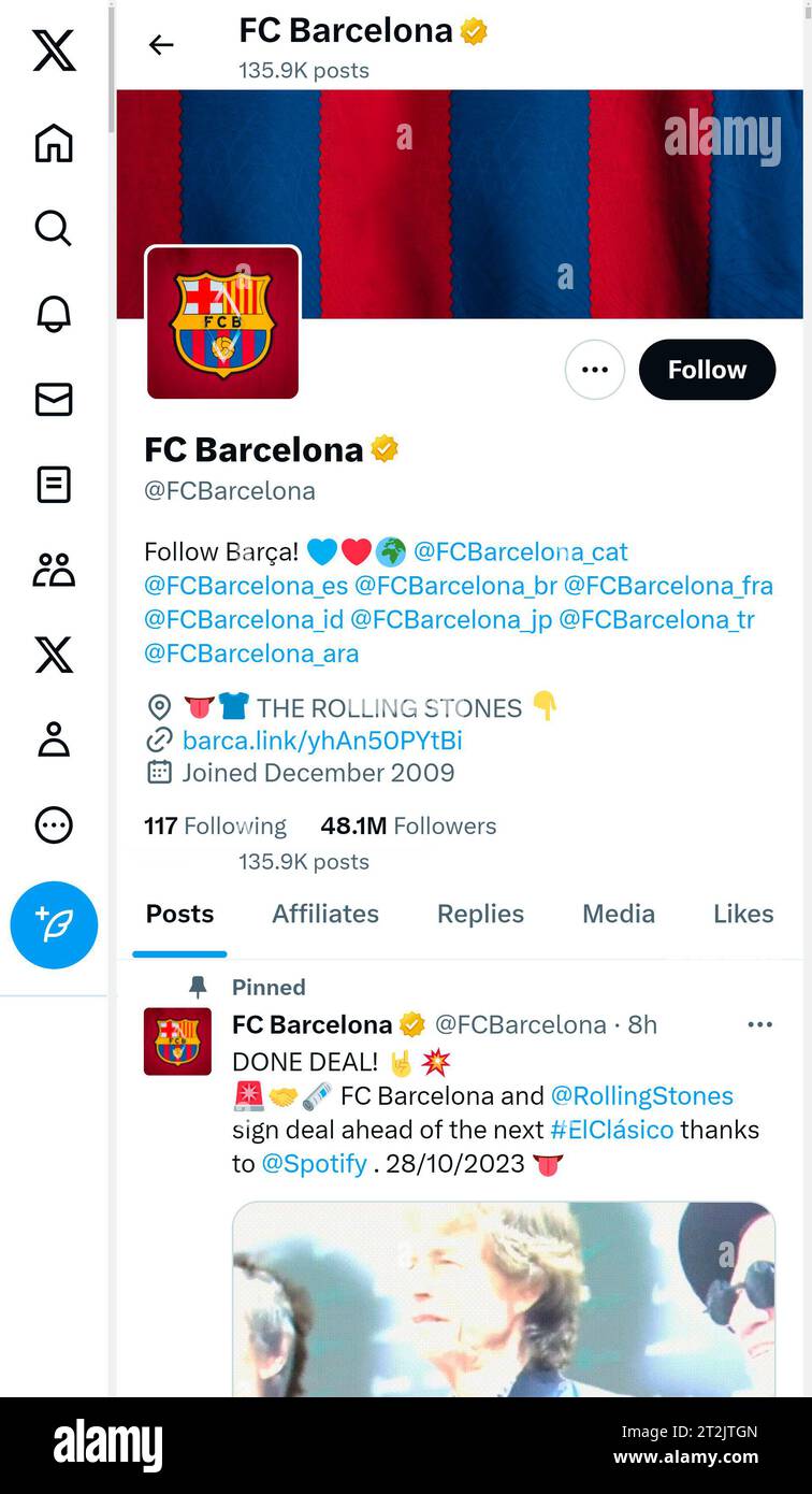 "X" - precedentemente Twitter - pagina (ottobre 2023) della squadra di calcio FC Barcelona Foto Stock