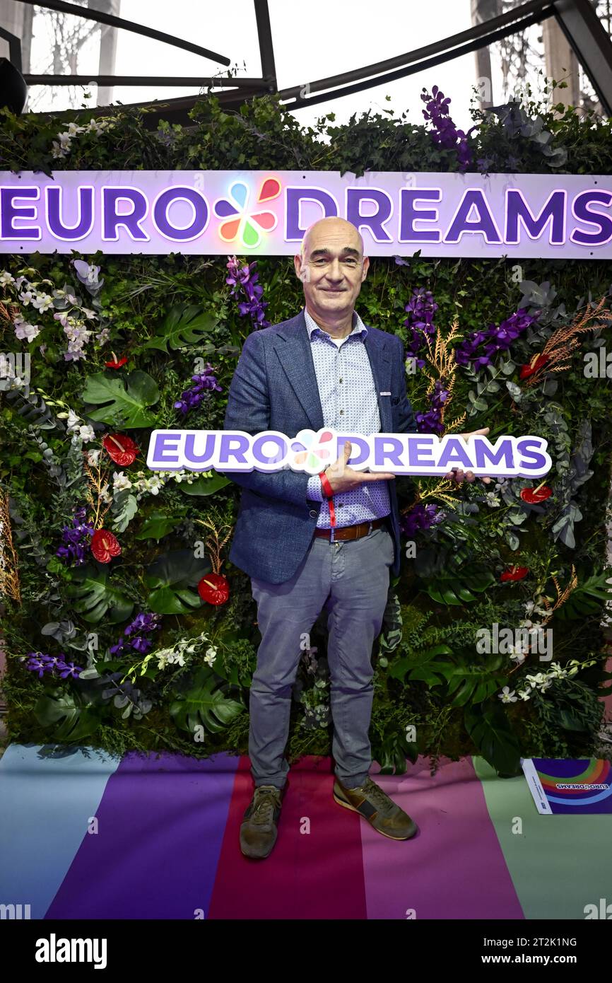 Parigi, Francia. 20 ottobre 2023. ATTENZIONE REDATTORI: EMBARGO PUBBLICAZIONE 20 OTTOBRE ALLE 11H30 National Lottery CE0 Jannie Haek nella foto durante il lancio di EuroDreams, un nuovo gioco di lotteria europea della lotteria nazionale belga (Nationale Loterij/Loterie National), a Parigi, in Francia, venerdì 20 ottobre 2023. BELGA PHOTO DIRK WAEM Credit: Belga News Agency/Alamy Live News Foto Stock