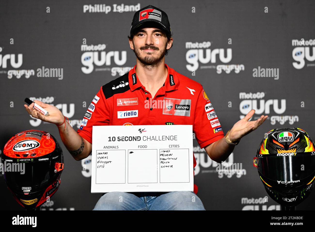 Phillip Island, Australia. 19 ottobre 2023. Conferenza stampa ed eventi prima del Gran Premio d'Australia di MotoGP al Phillip Island Circuit. 19 ottobre 2023 in foto: Francesco Bagnaia Rueda de prensa y eventos previos al Gran Premio de MotoGP de Australia en el circuito Internacional de Phillip Island. 19 de Octubre de 2023 POOL/ MotoGP.com/Cordon le immagini della stampa saranno solo per uso editoriale. Credito obbligatorio: © motogp.com credito: CORDON PRESS/Alamy Live News Foto Stock