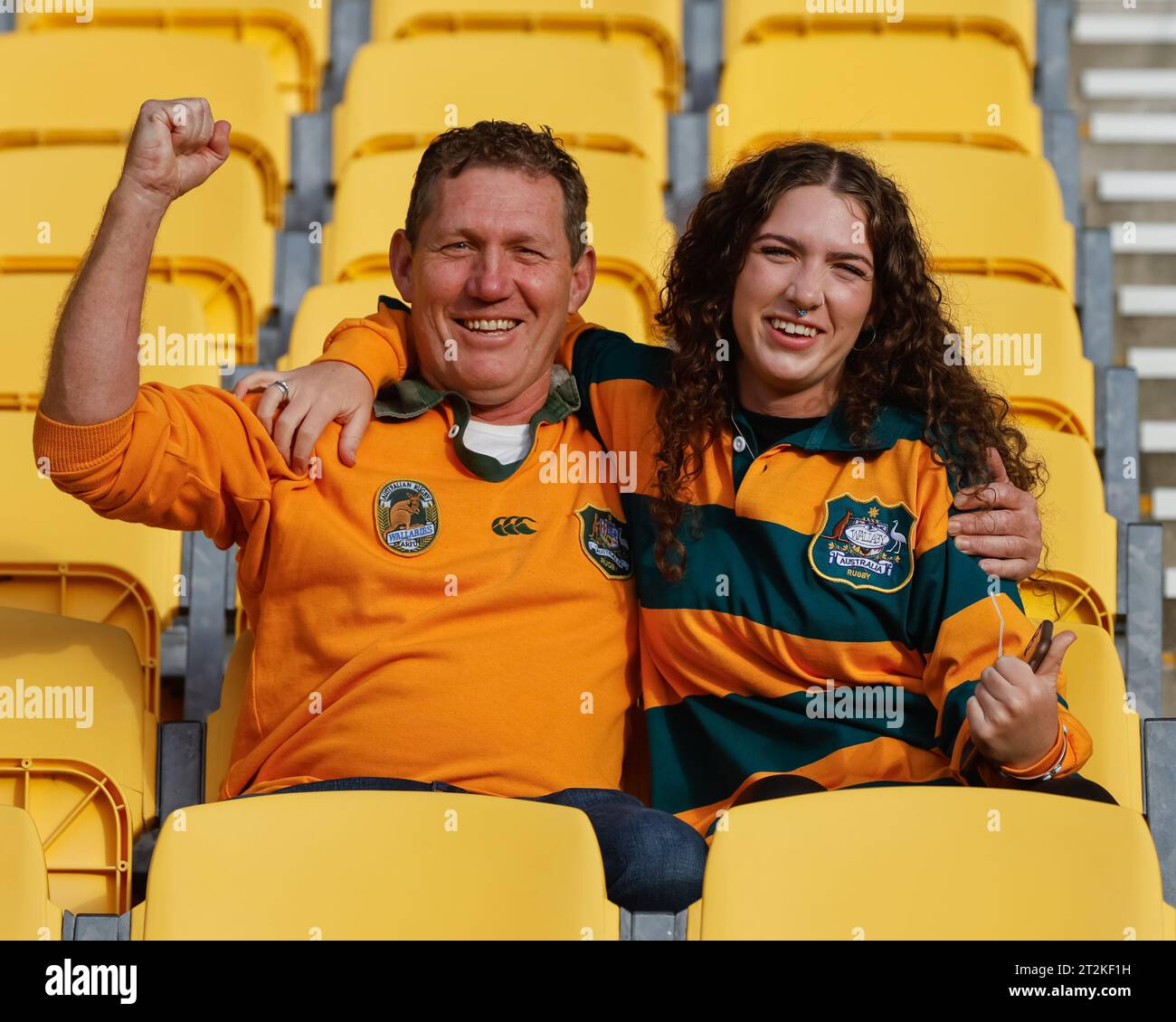 Wellington, nuova Zelanda. 20 ottobre 2023. Gli atleti australiani praticano la pre-partita. Inghilterra contro Australia. WXV1 Rugby International. Corrispondenza 1. Wellington. Nuova Zelanda. (Joe Serci/SPP) credito: SPP Sport Press Photo. /Alamy Live News Foto Stock