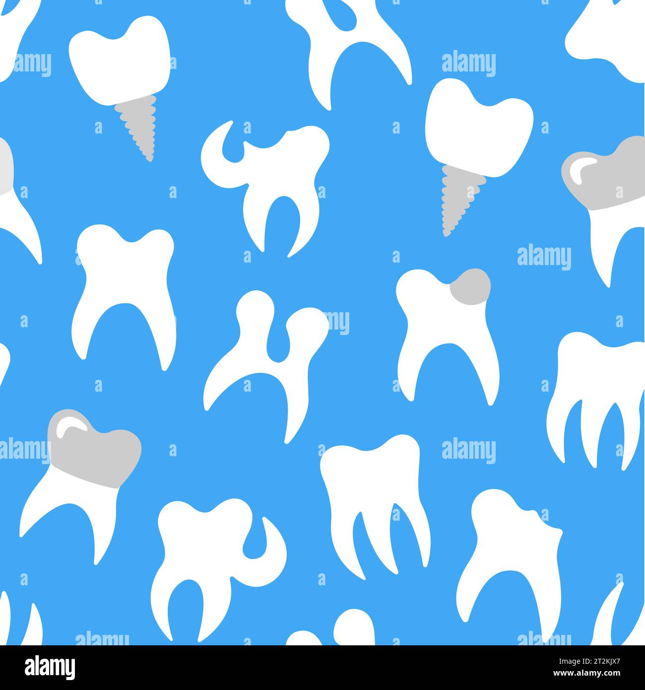 Concetto di igiene orale. Motivo senza cuciture con denti su sfondo blu. Stampa vettoriale dentale. Concetto di odontoiatria infantile. Pulizia e prevenzione dei denti Illustrazione Vettoriale