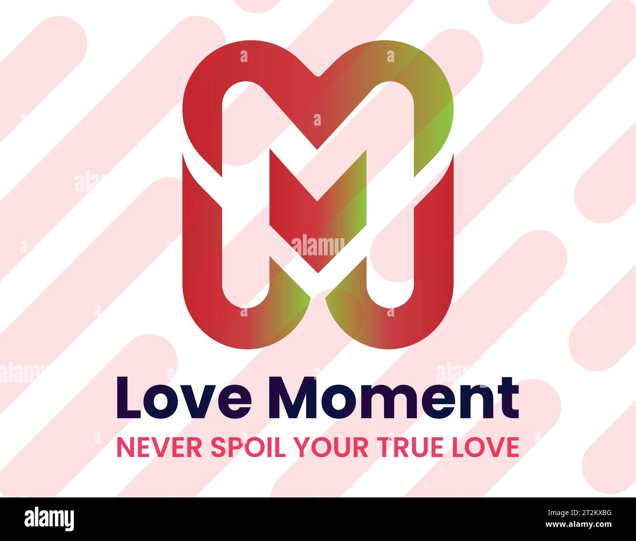 Elementi del modello di design dell'icona del logo Letter M Heart. Design con logo abbinato Letter M e Love astratto. logo name love moment. rosso e verde. Illustrazione Vettoriale