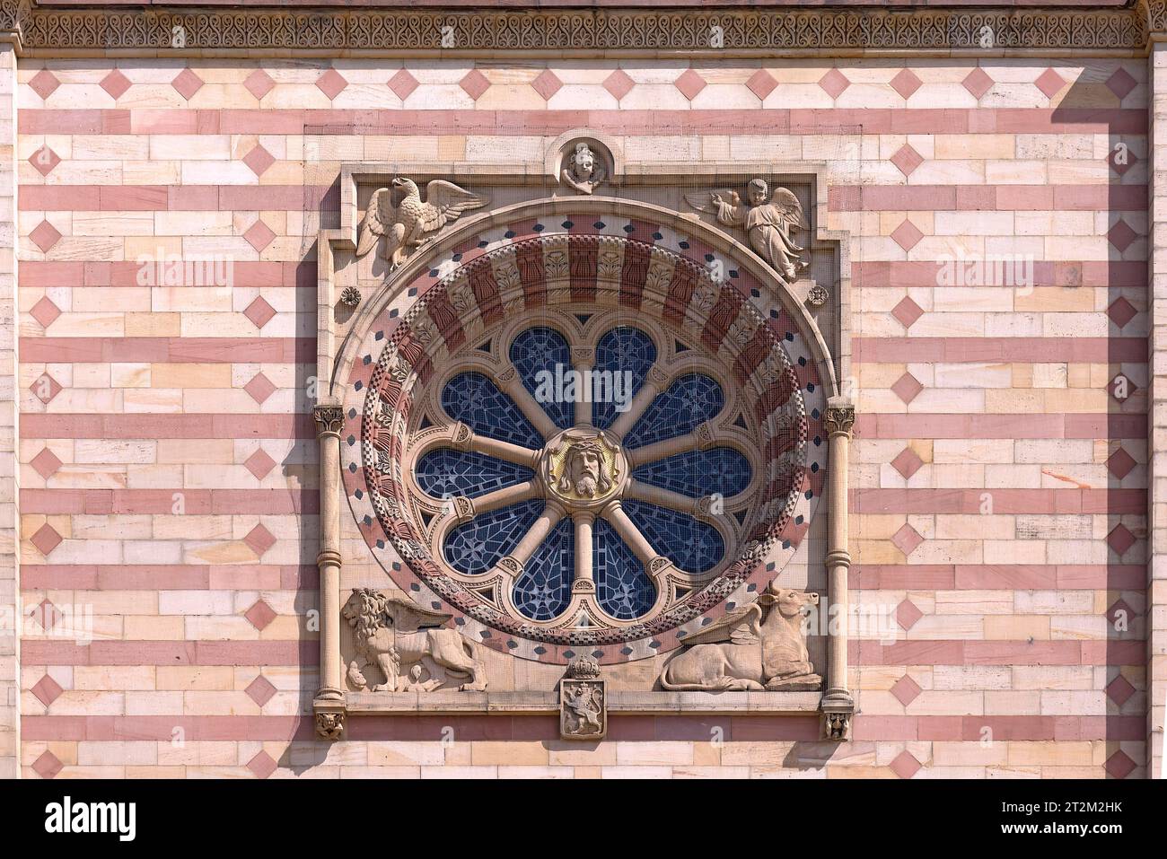 Rosetta sopra il portale principale della cattedrale di Spira, Spira, Renania-Palatinato, Germania Foto Stock