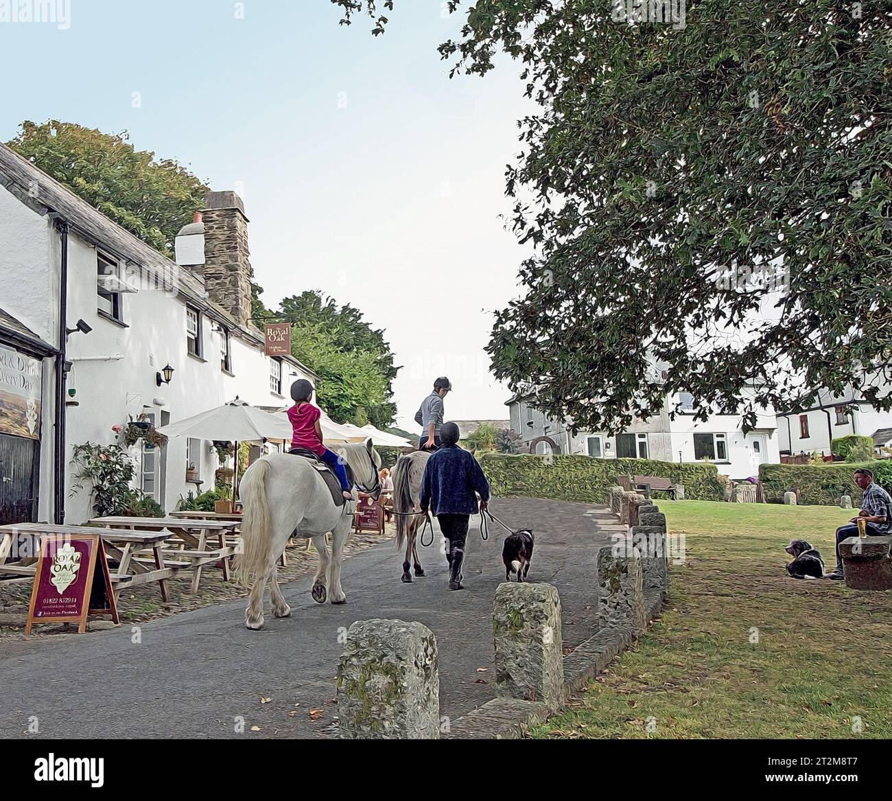 Illustrazione fotografica della Royal Oak del tardo XV secolo a Meavy su Dartmoor dove la licenza deve essere rinnovata. Consiglio che cerca di imporre un'apertura minima Foto Stock