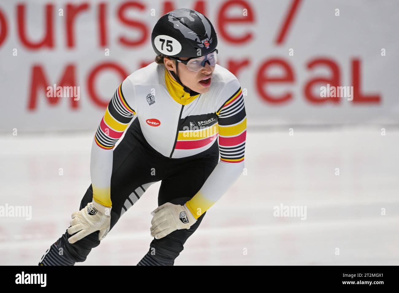 Montreal, Canada. 20 ottobre 2023. MONTREAL, CANADA - 20 OTTOBRE: Warre Van Damme gareggia sulle 1000m Heats maschili durante lo Short Track della Coppa del mondo ISU alla Maurice Richard Arena il 20 ottobre 2023 a Montreal, Canada (foto di /Orange Pictures) credito: Orange Pics BV/Alamy Live News Foto Stock