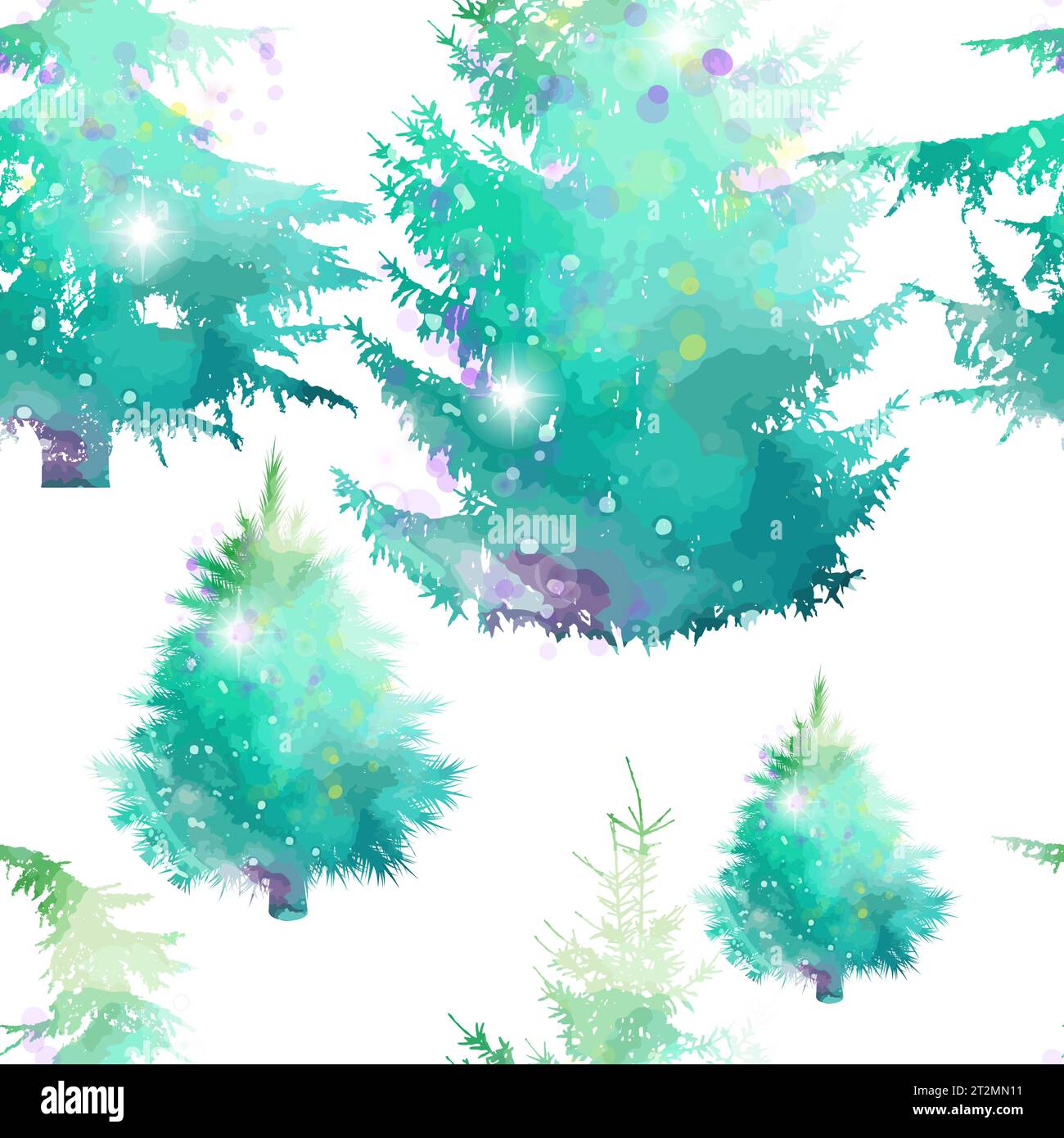 Christmas Magic Tree di colore blu e verde. Ripetizione senza cuciture. disegno manuale. Non ai, Illustrat3. Illustrazione vettoriale Illustrazione Vettoriale