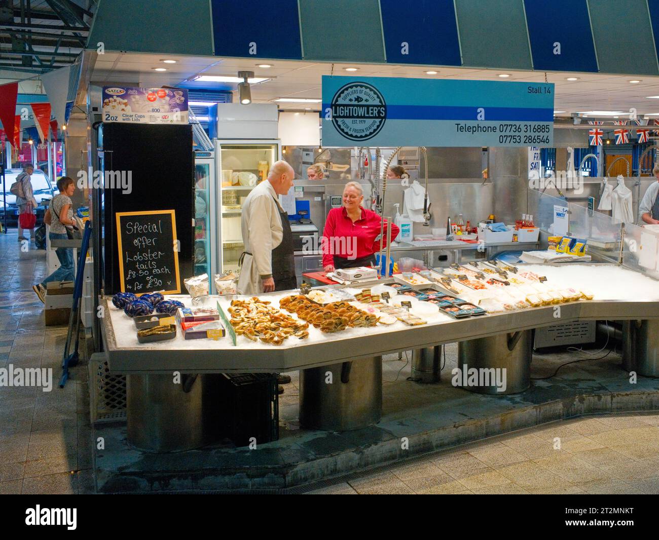 Lightowler's Stall al mercato del pesce di Doncaster Foto Stock