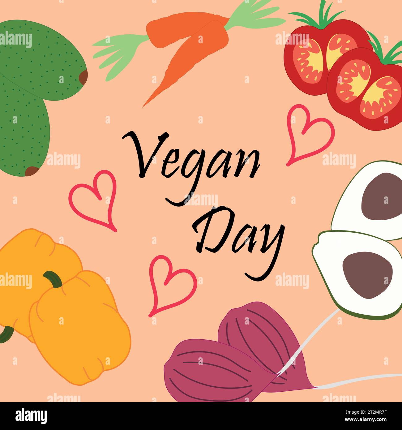 Design Vegan senza cuciture.. Giornata mondiale vegetariana. Cornice disegnata a mano con verdure. Progettazione tipografica. Illustrazione Vettoriale