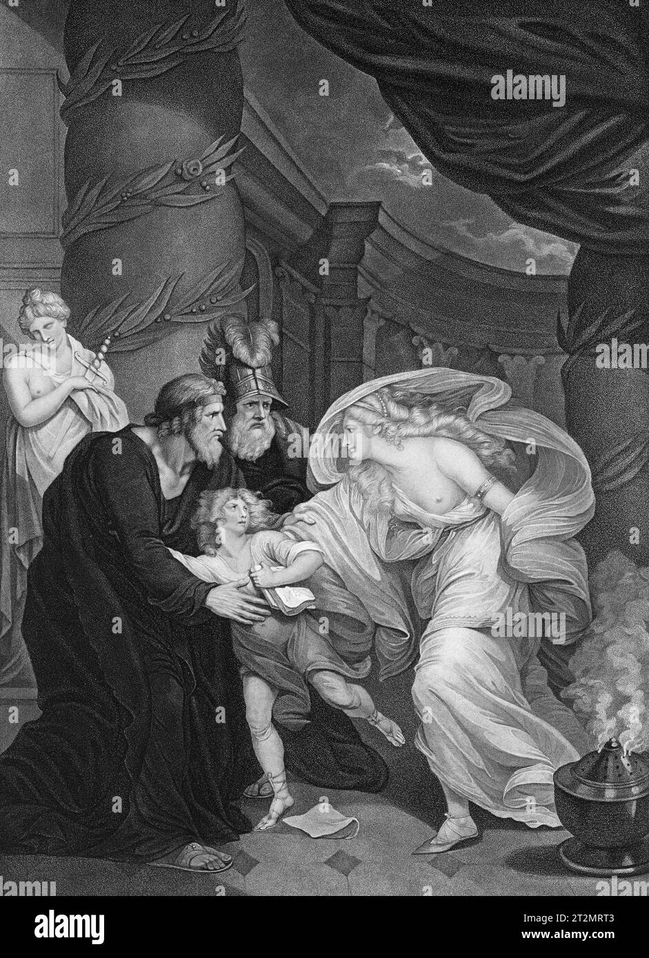 Titus Andronicus di William Shakespeare. Giardino di Tito - Lucio perseguito da Lavinia (atto 4, scena 1) di Thomas Kirk, incisione soffocata, 1793 Foto Stock