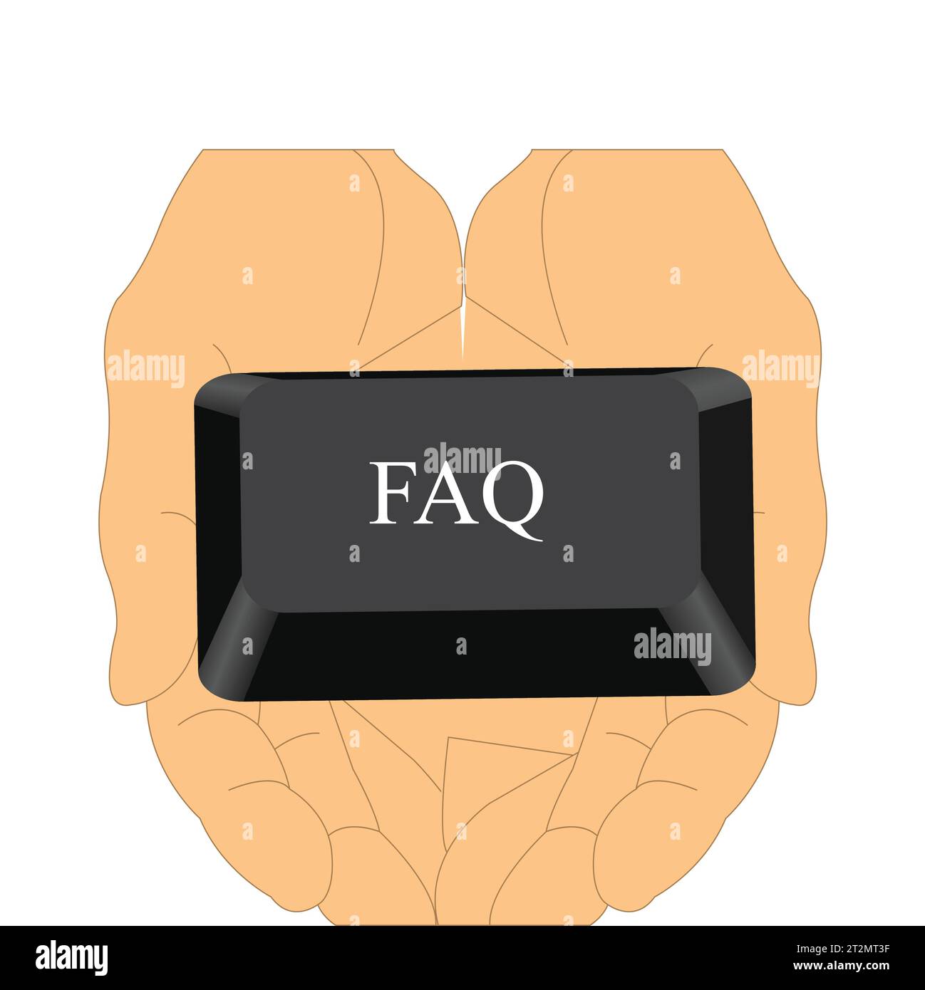 Mani che tengono premuto il tasto del pulsante FAQ da una tastiera Illustrazione Vettoriale
