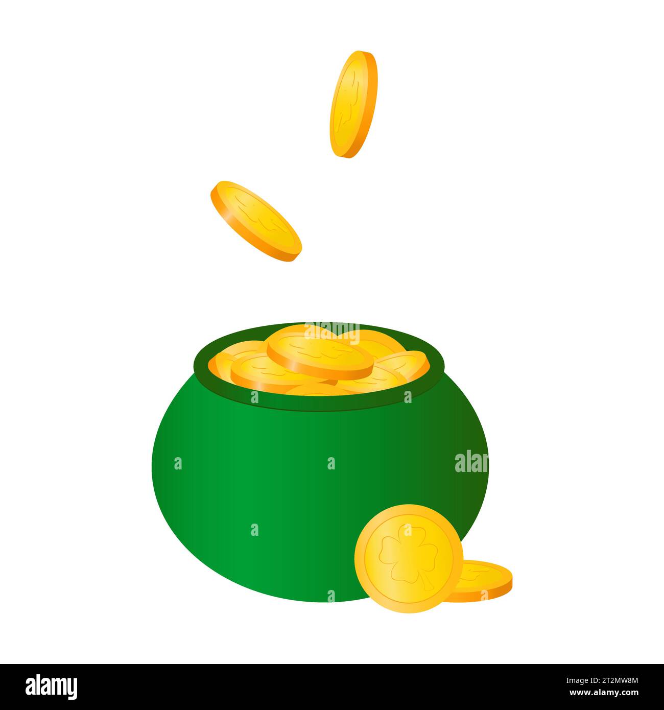 Giorno di San Patrizio. Illustrazione vettoriale. Cappello da bowling verde con monete d'oro, trifoglio. Simbolo. Illustrazione Vettoriale