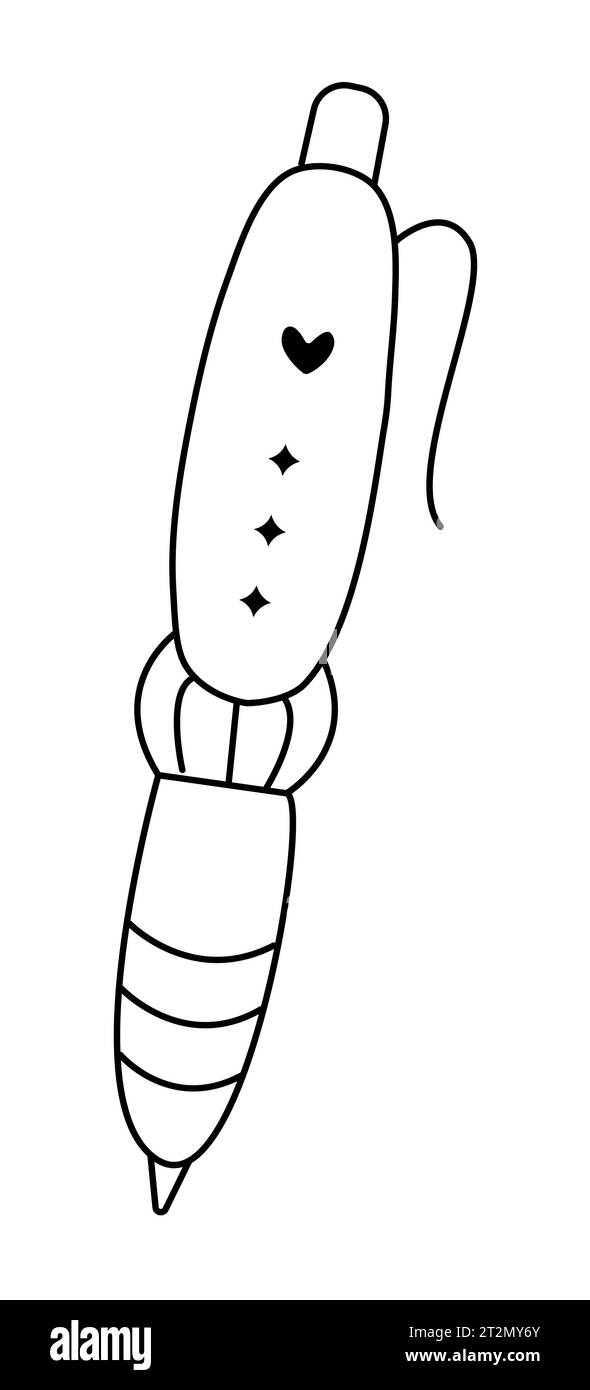 Pennarello con linea nera, simpatica illustrazione vettoriale di articoli per la scuola e l'ufficio, pittogramma della cancelleria Illustrazione Vettoriale