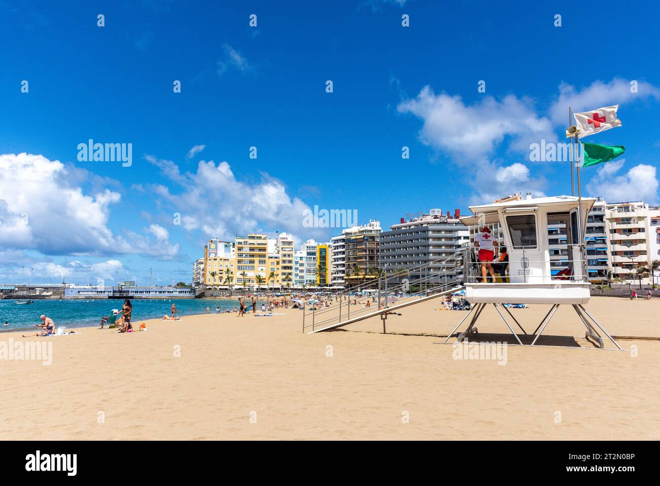 Punto di osservazione della stazione dei bagnini, Playa de las Canteras, Las Palmas de Gran Canaria, Gran Canaria, Isole Canarie, Spagna Foto Stock