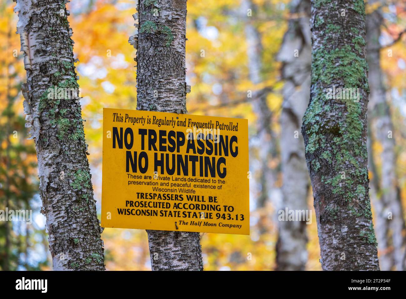 Un cartello di divieto di violazione pubblicato nel Wisconsin settentrionale. Foto Stock