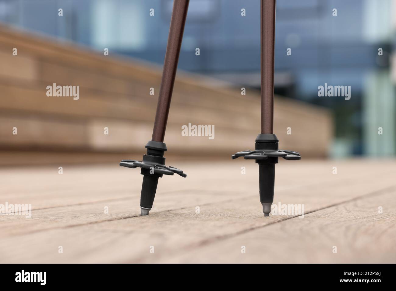 Due bastoncini per il nordic walking all'aperto, primo piano Foto Stock
