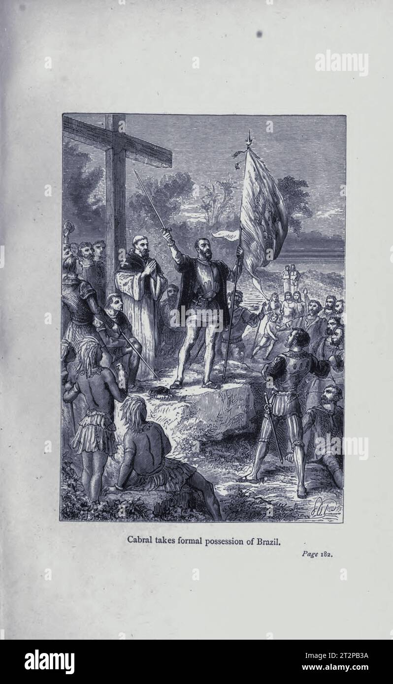 Cabral prende possesso del Brasile, illustrazione del XIX secolo Foto Stock