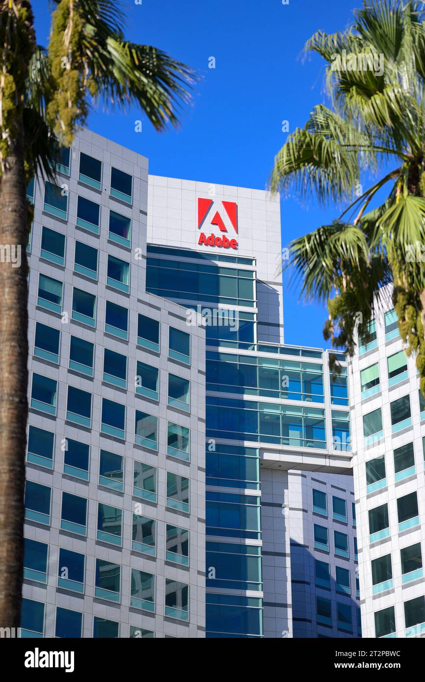 La sede centrale di Adobe Incorporated (ADBE) a Silicon Valley, San Jose, CALIFORNIA Foto Stock