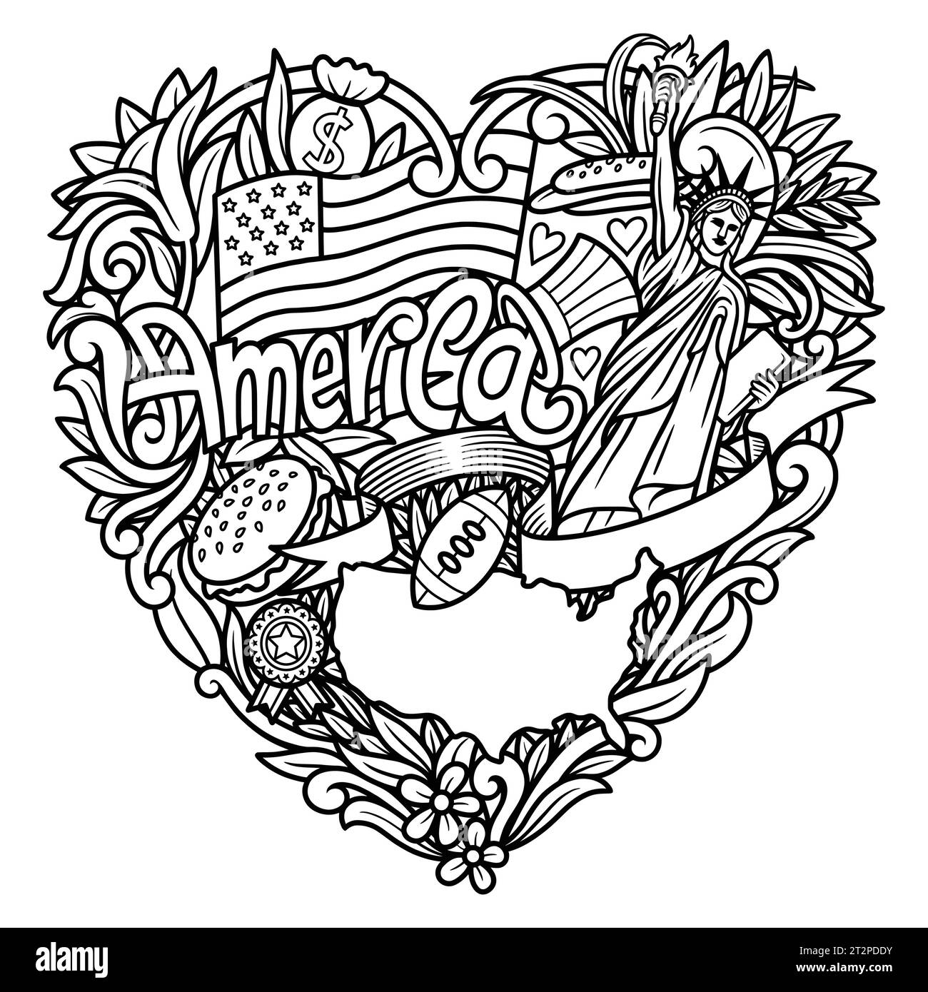 Illustrazione del design del doodle del badge America Illustrazione Vettoriale