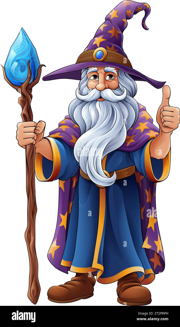 Mago Merlino Cartoon Beard Magician Man Illustrazione Vettoriale