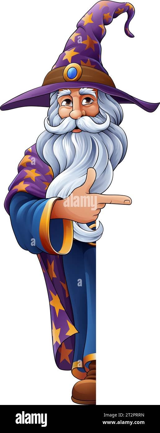 Mago Merlino Cartoon Beard Magician Man Illustrazione Vettoriale