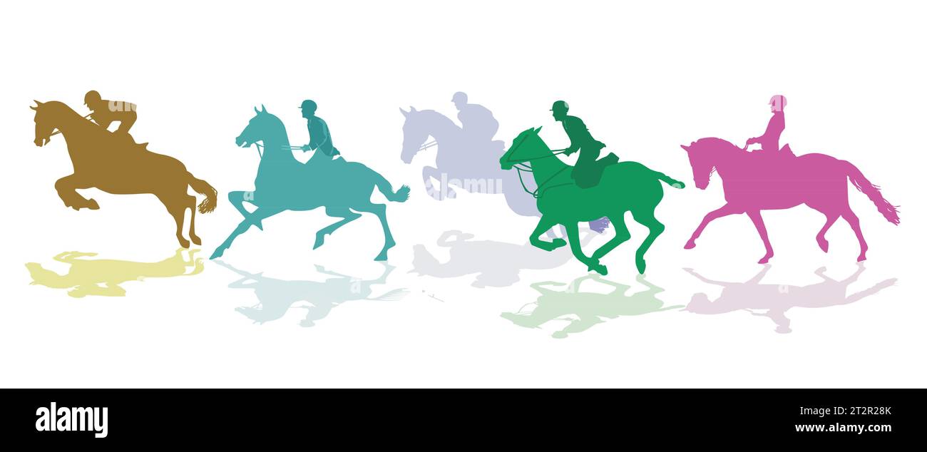 un gruppo di cavalieri, isolati su illustrazione bianca Illustrazione Vettoriale